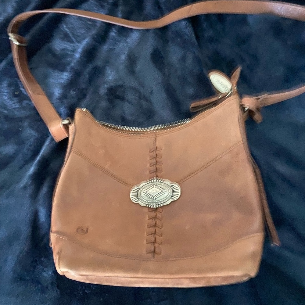 Born Brown Leather Shoulder Bag with Concho Accent